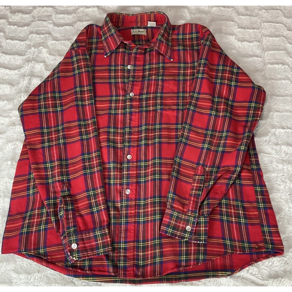 Vintage L.L. Bean Mens XL Flannel Red Tartan Plaid Made In USA Grunge Cabin